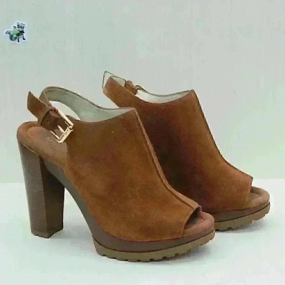 Michael Kors Women's Brown Suede Leather Rubber Outsole Block Heel Sandal Size U - Picture 2 of 11